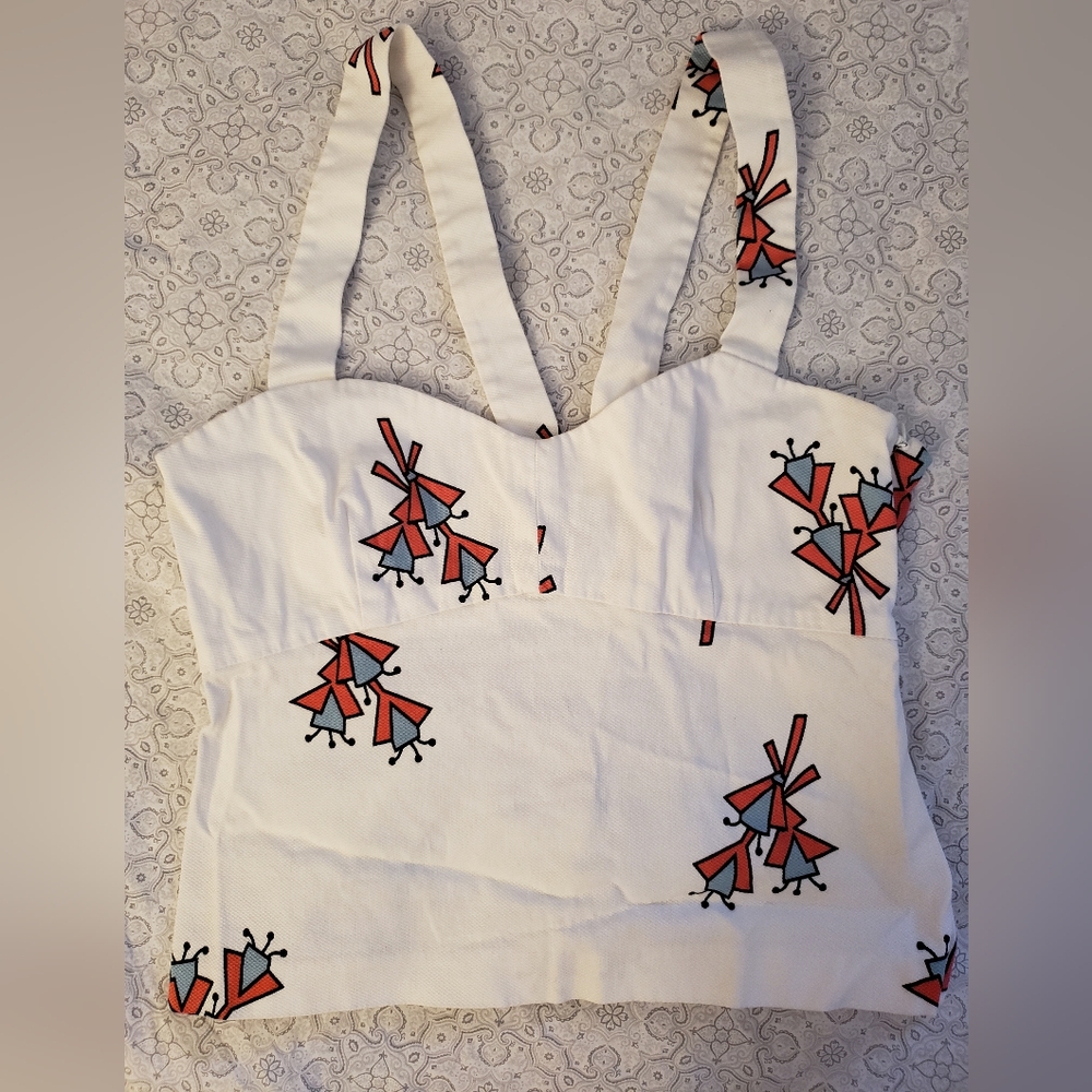 White Halter Top with Geometric Print